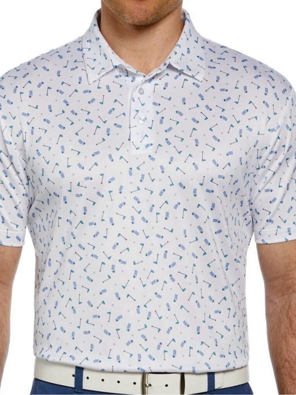 Ben Hogan Men’s Golf Polo Shirt with Blue Golf Print XL